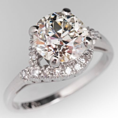 2.5 Carat Old European Diamond Solitaire Ring 14K White Gold L/VS1