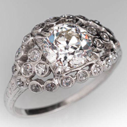 Art Deco Diamond Engagement Ring Platinum 1.5 Carat I/VS1 GIA 