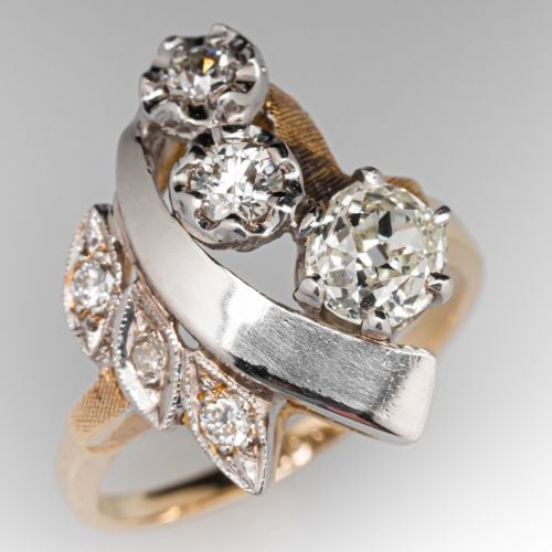 Retro Old Cut Diamond Ring 14K Yellow & White Gold 