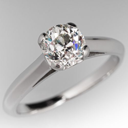 Old European Cut Diamond Solitaire Engagement Ring Platinum .95Ct J/I1
