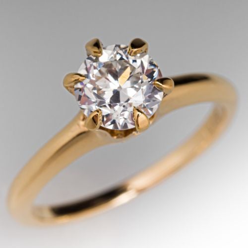 Old European Cut Diamond Solitaire Ring 14K Yellow Gold .88Ct G/SI1