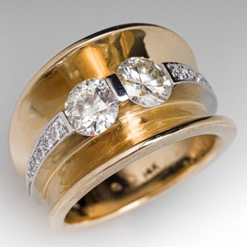 Concave Profile Diamond Ring 14K Yellow Gold