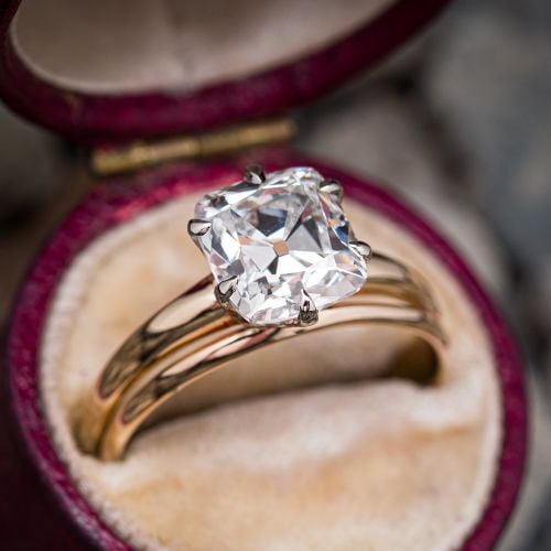 2+ Carat Cushion Diamond Engagement Ring 14K Yellow Gold 2.27Ct E/SI1 GIA