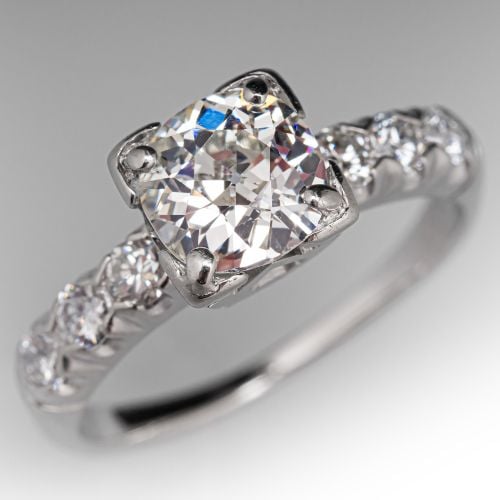 Vintage Old European Diamond Engagement Ring Platinum .93Ct I/VS1