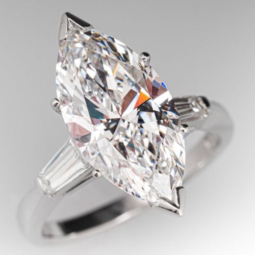 4+ Carat Marquise Lab Grown Diamond in 1980s 14K White Gold Ring