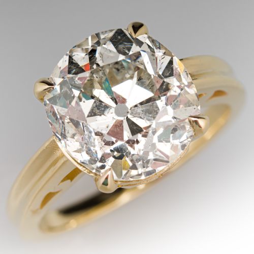 5.5+ Carat Antique Cushion Diamond Solitaire Ring 5.65ct K/I1 GIA
