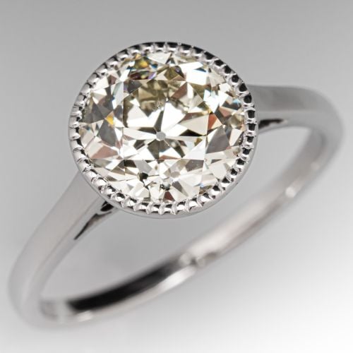 3 Carat Bezel Old European Diamond Solitaire Ring Platinum ST/SI1 GIA