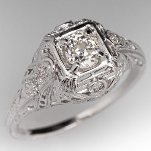 Art Deco Old European Cut Diamond Engagement Ring Platinum .32ct K/SI2