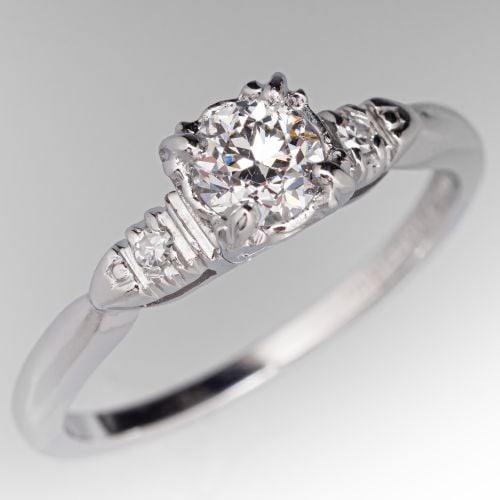 Old Euro Diamond Vintage Engagement Ring Platinum .33Ct H/SI2