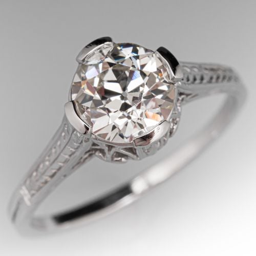1 Carat Art Deco Diamond Engagement Ring Platinum 1.10ct L/VS1