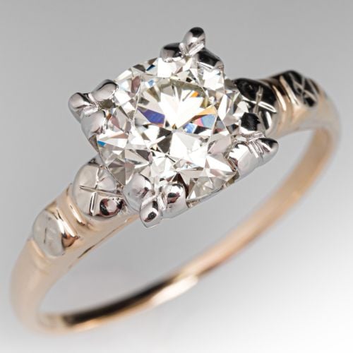 Vintage Old Euro Diamond Engagement Ring 14K Two Tone Gold 1.65Ct M/VS2