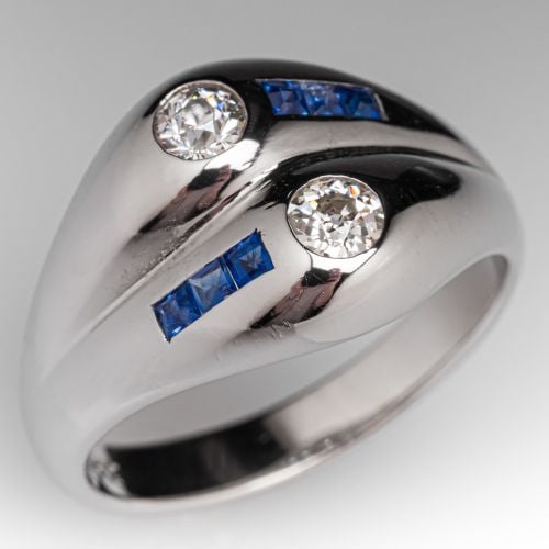 Twin Old European Diamond Ring 14K White Gold 