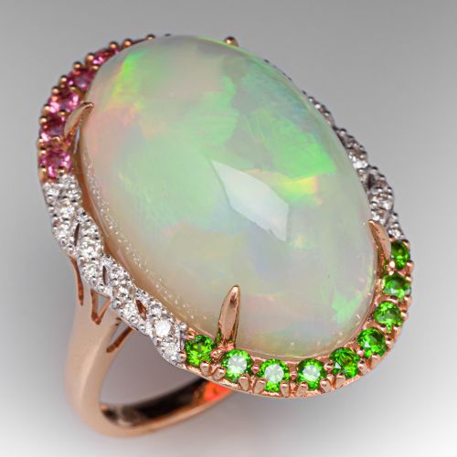 Ethiopian Opal Cocktail Ring w/ Chrome Diopside & Tourmalines 14K Rose Gold