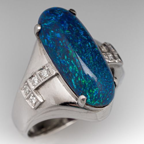 Stunning Black Opal Ring w/ Diamonds in Platinum