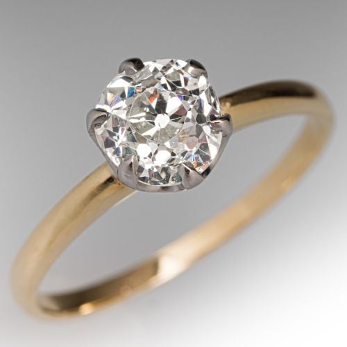 Antique Old Euro Diamond Solitaire Engagement Ring 1.15Ct K/I2 GIA