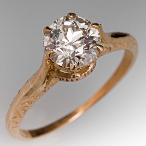 1 Carat Old European Diamond Solitaire Ring Yellow Gold J/VS2 GIA