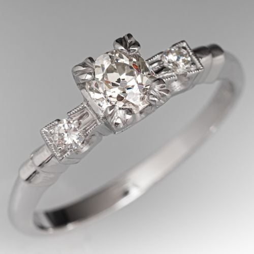 Old Mine Cut Diamond Engagement Ring Platinum .42 Carat J/VS1