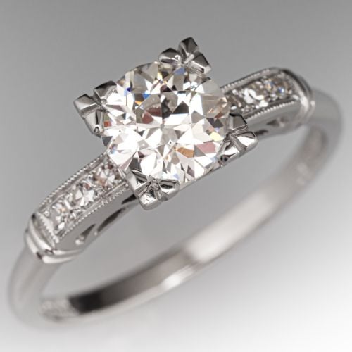 Old European Cut Diamond Engagement Ring in Platinum .89Ct J/SI1 GIA