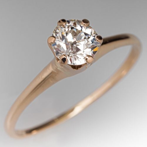 Old European Cut Diamond Solitaire Engagement Ring .72Ct J/VS2 GIA