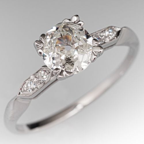 Old European Diamond Engagement Ring 18K White Gold .84 Carat J/SI1 GIA