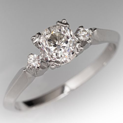 Vintage Old Mine Diamond Engagement Ring 14K White Gold .78Ct J/SI2 GIA