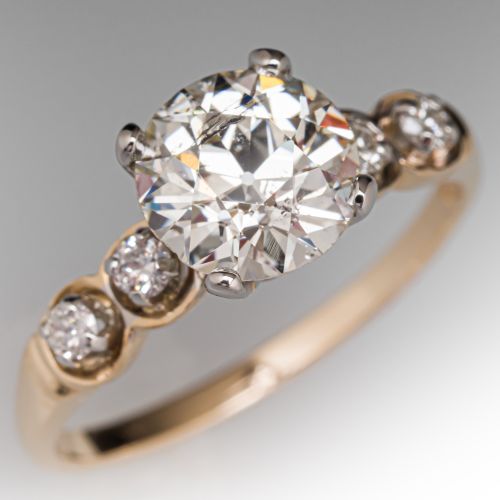 1.5 Carat Old European Diamond Engagement Ring 14K Two Tone Gold L/I1 