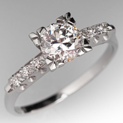 1930s Transitional Diamond Engagement Ring Platinum .82Ct J/SI2