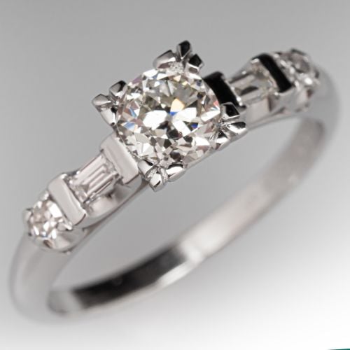 Circa 1950s Transitional Diamond Vintage Engagement Ring Platinum .49Ct N/VS2 GIA