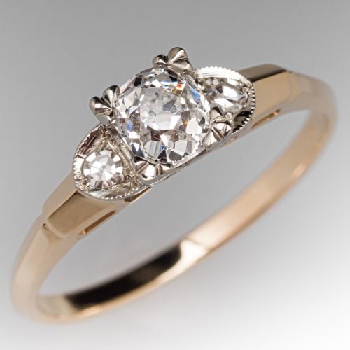 Old Mine Cut Diamond Engagement Ring 14K Two-Tone Gold .54Ct G/SI2