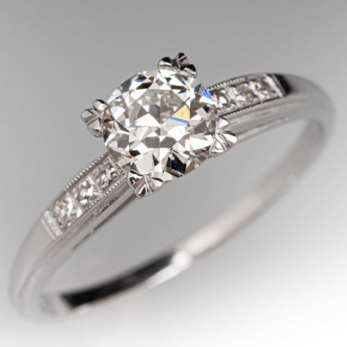 Vintage Old European Cut Diamond Engagement Ring 18K White Gold .63Ct J/SI2 GIA