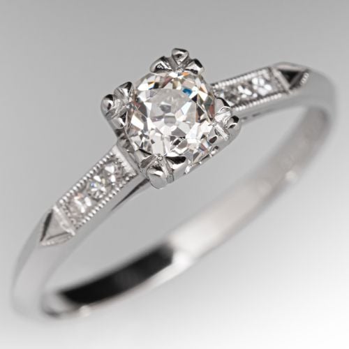 Old Mine Cut Diamond Engagement Ring Platinum .45Ct I/VS1