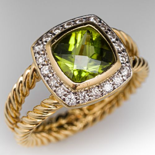 David Yurman Petite Albion Peridot Ring 18K Yellow Gold Size 5.75