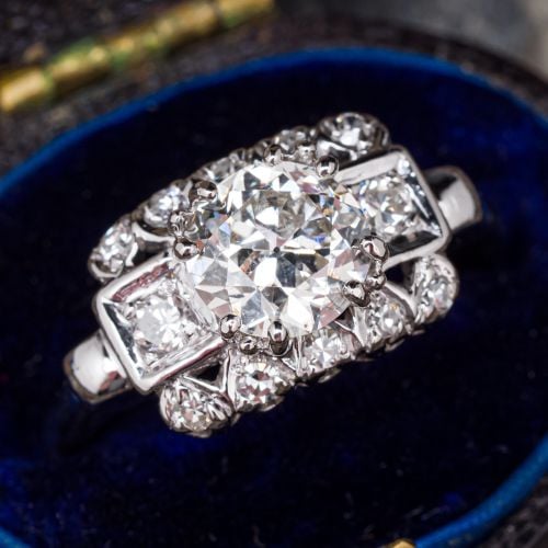 1930s Diamond Art Deco Engagement Ring Platinum 1.07Ct H/SI2