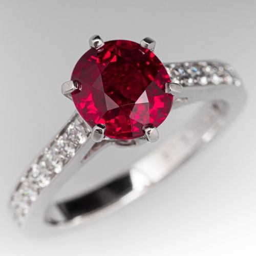 Pigeon's Blood Red Ruby Ring w/ Diamonds Platinum 2.07Ct