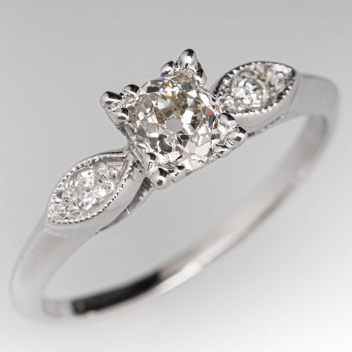 Old Mine Cut Diamond Engagement Ring Platinum .54Ct L/I1
