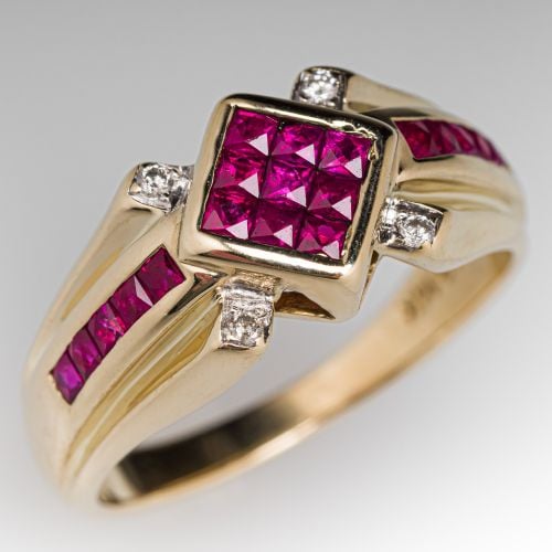Calibré Ruby Ring w/ Diamonds 14K Yellow Gold