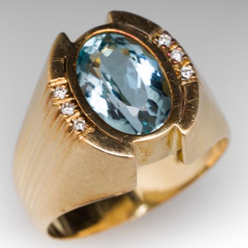 Custom Aquamarine Ring w/ Diamonds 18K Yellow Gold