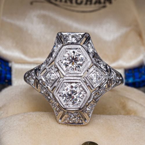 Antique Old Euro Twin Diamond Filigree Engagement Ring