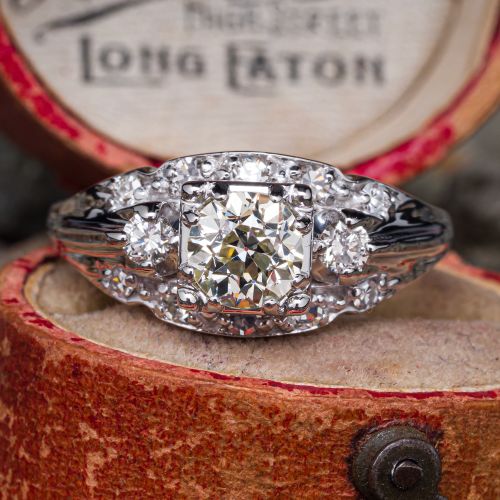 Vintage Diamond Engagement Ring 14K White Gold .80Ct N/VS1