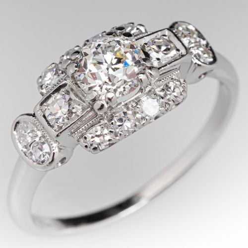 Old European Diamond Engagement Ring Platinum .54Ct I/VS2