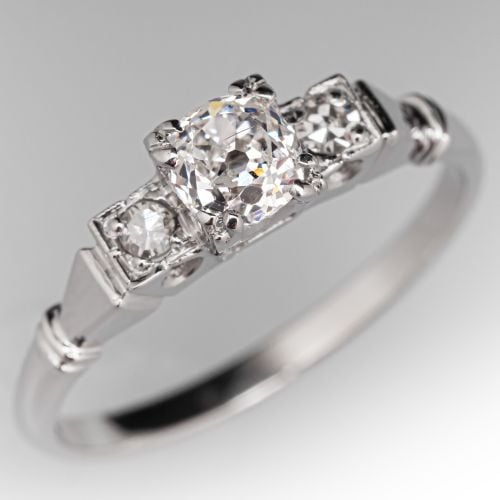 Circa 1920s Old Mine Diamond Engagement Ring Platinum .41Ct G/I1