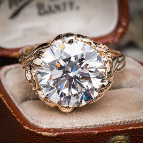5.5+ Carat Lab Grown Diamond in 1970s Solitaire Ring 14K Yellow Gold
