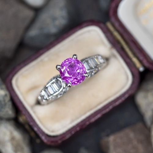 1.8 Carat Pink Sapphire Engagement Ring w/ Diamonds 14K