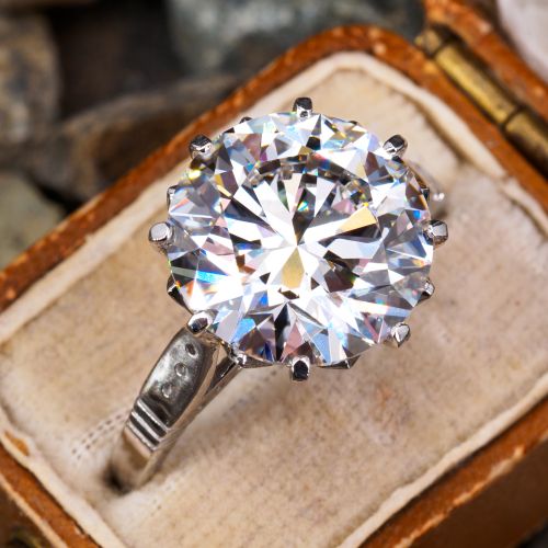 6 Carat Lab Grown Diamond in 1970s Crown Platinum Ring