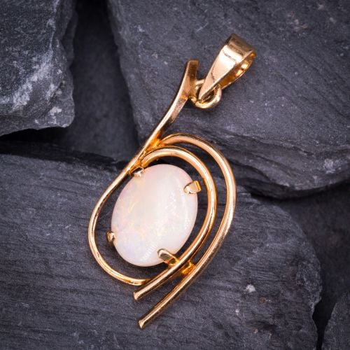 Final Sale: Oval Opal Wire Pendant Yellow Gold
