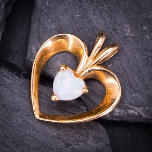 Final Sale: Opal Heart Pendant 14K Yellow Gold