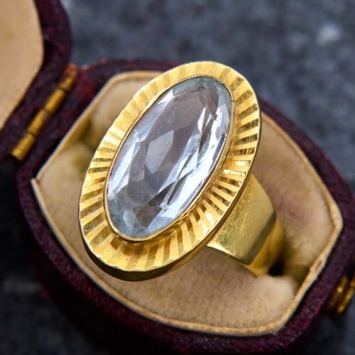 Retro Vintage Aquamarine Cocktail Ring 14K Yellow Gold