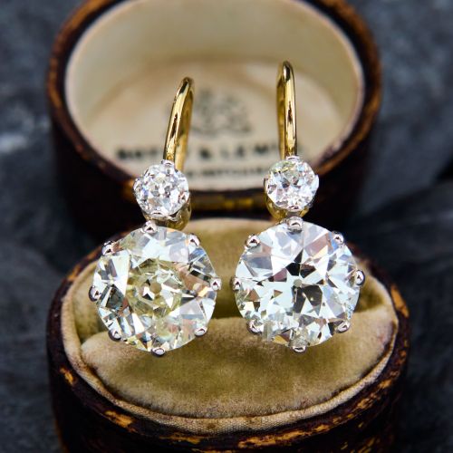 Old European Cut Diamond Drop Earrings Platinum/14K/18K Yellow Gold