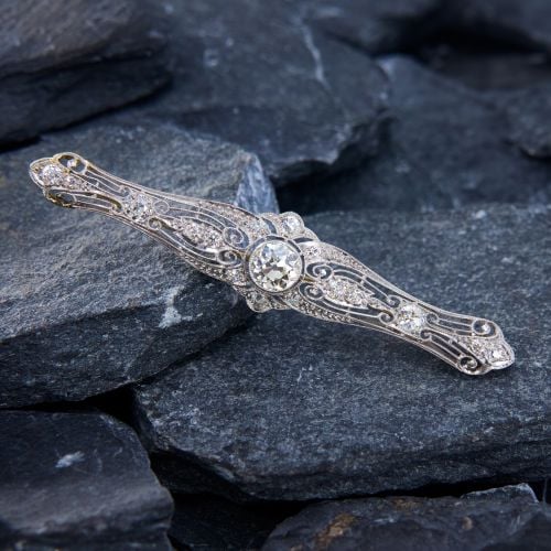 Magnificent Edwardian Diamond Bar Pin Platinum