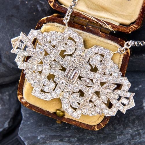 Art Deco Mirrored Design Diamond Platinum Necklace 